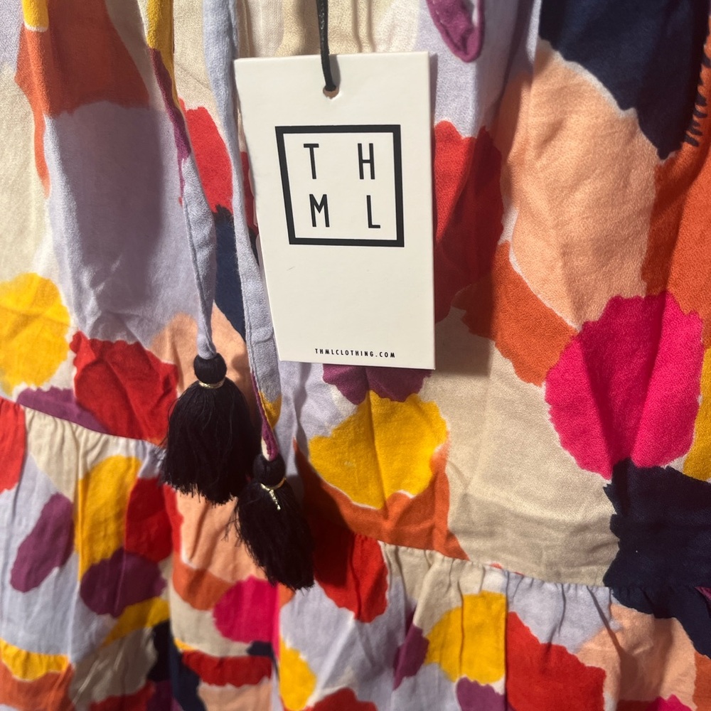 THML Multicolor Floral Halter Tiered Tank — Pink, Yellow, Orange, Purple, Navy - Picture 2 of 5